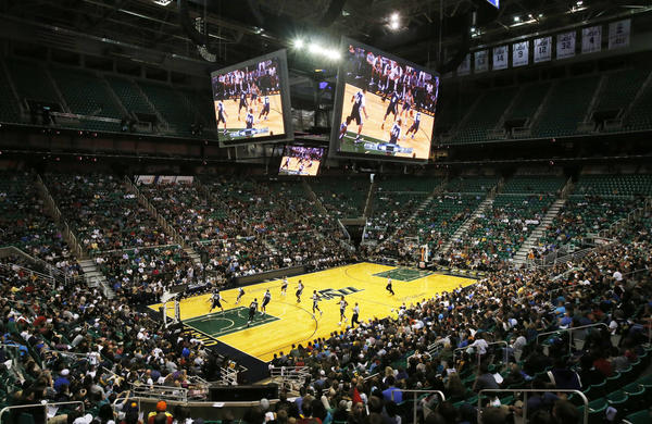 A new high-definition video display system is in use as the Utah Jazz scrimmage in Salt Lake City, Saturday, Oct. 5, 2013. (Ravell Call, Deseret News)