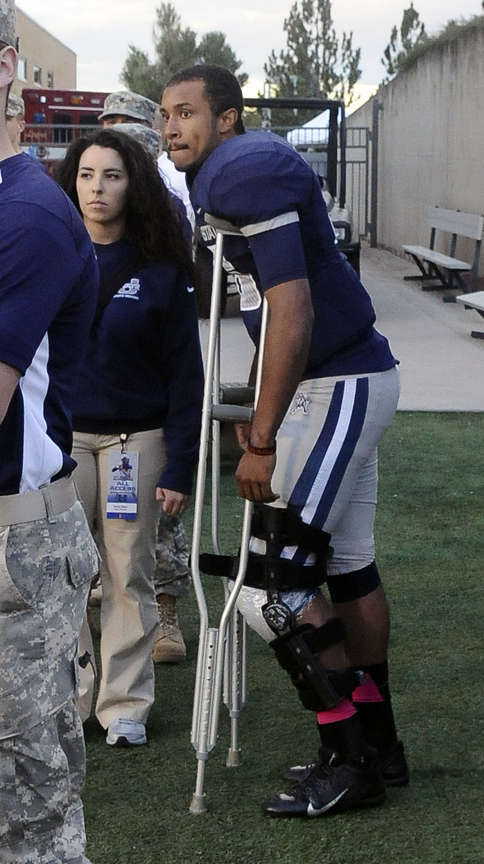 Utah State Aggies quarterback Chuckie Keeton (16) pauses to watch a 
play before heading back to the locker room after an injury in the first 
half against BYU at Romney Stadium on Friday, October 4, 2013. 
(Submission date: 10/04/2013)