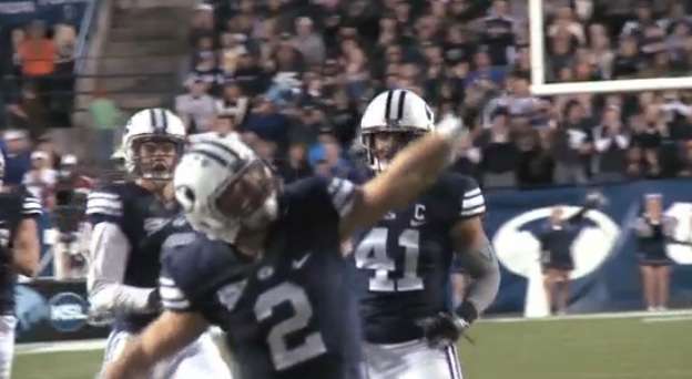 Spencer Hadley celebrates following a sack against Georgia Tech.