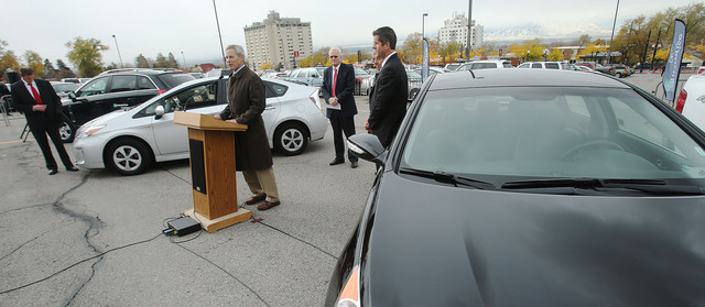 Salt Lake City Mayor Ralph Becker speaks as the
Utah Transit Authority, Salt Lake City and
Enterprise Rent-A-Car debut the new Enterprise
CarShare program, in partnership with the
University of Utah and Utah Valley University,
Monday, Nov. 4, 2013, at Rice-Eccles Stadium.
(Photo: Scott G Winterton, Deseret News)