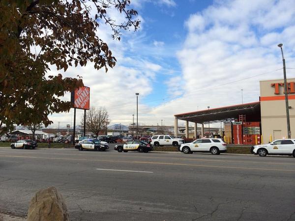 Police surround Home Depot on 300 West and 2100 South. (Photo:
Max Chang)