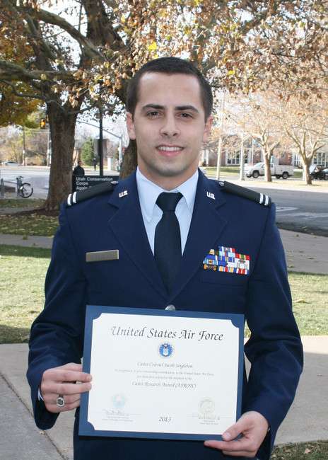 Utah State University AFROTC cadet Jake Singleton, a 2007 graduate of
Davis High School, is the 2013 recipient of the Air Force’s Cadet
Research Award. Photo by M. Muffoletto/USU