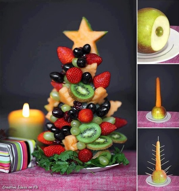 Árbol de Navidad hecho de frutas fresca, una idea deliciosa