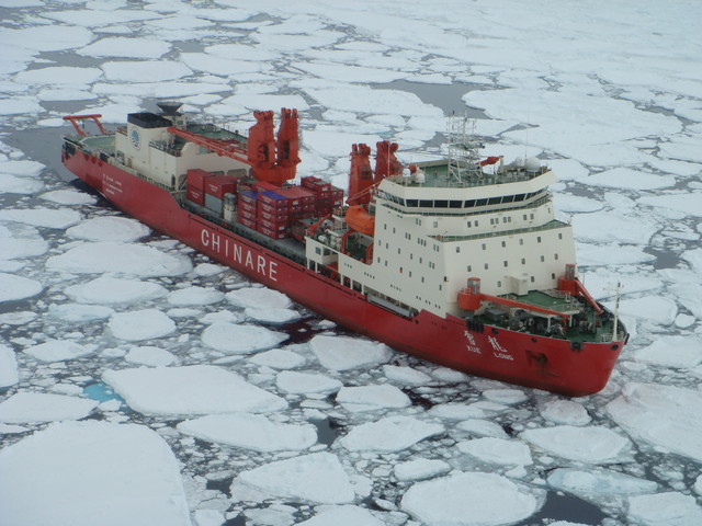 Photo shot date: September 2009. (no known
exact shot date) The Chinese ice breaker Xue
Long is dashing from Freemantle to the Ross Sea
to rescue a passenger ship trapped in sea ice
off east Antarctica.