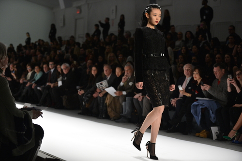 Model walks the runway at New York Fashion 
Week.