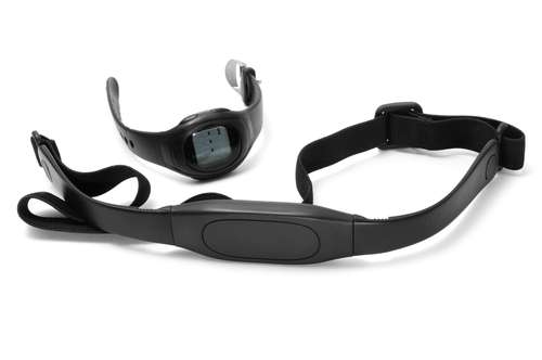 A heart-rate monitor usually has a strap for 
your chest that connects wirelessly to a watch 
that shows you your heart rate and calories 
burned.