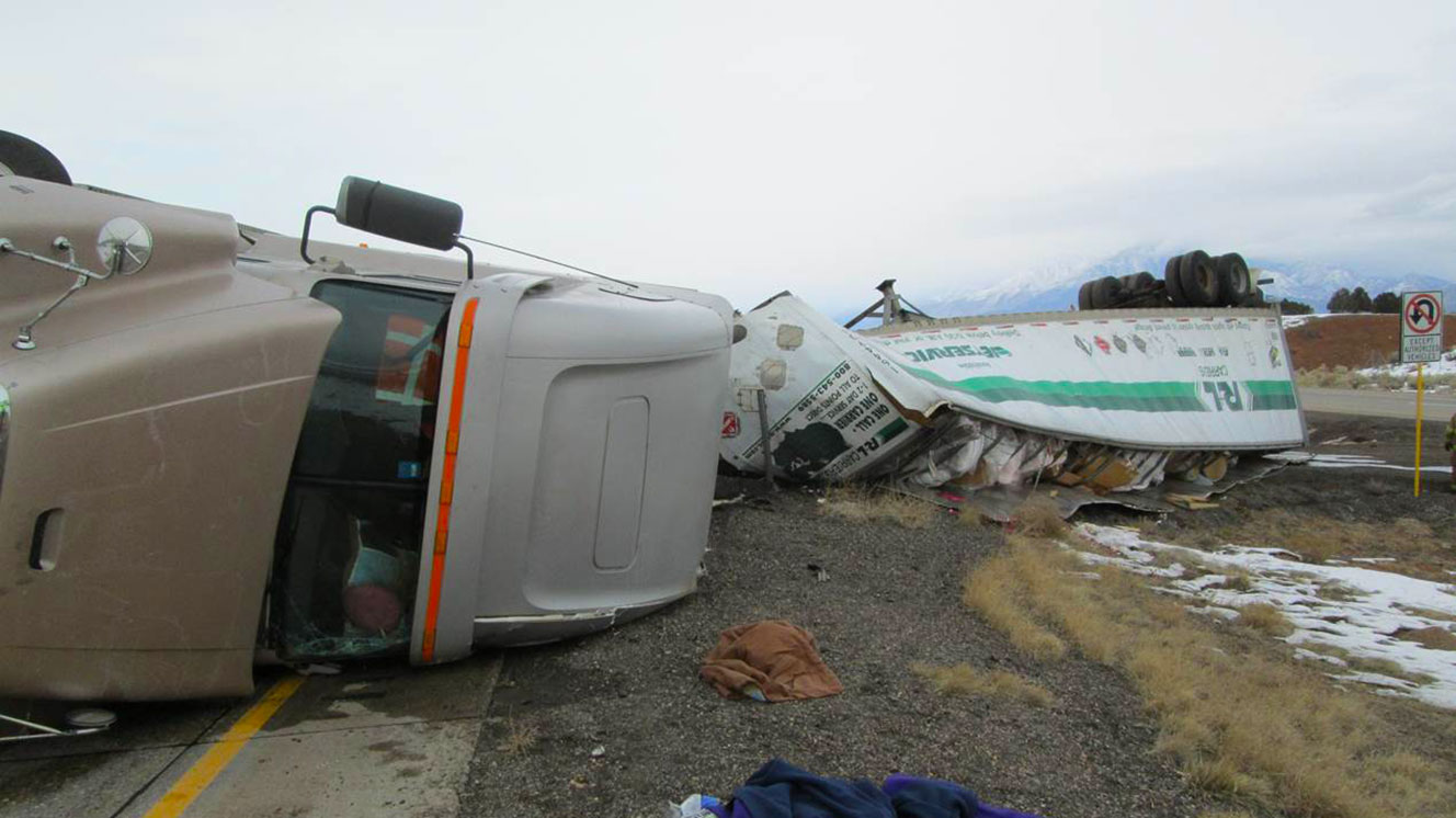 Semitrailer crash injures driver and passenger on I-15, closes 1 lane