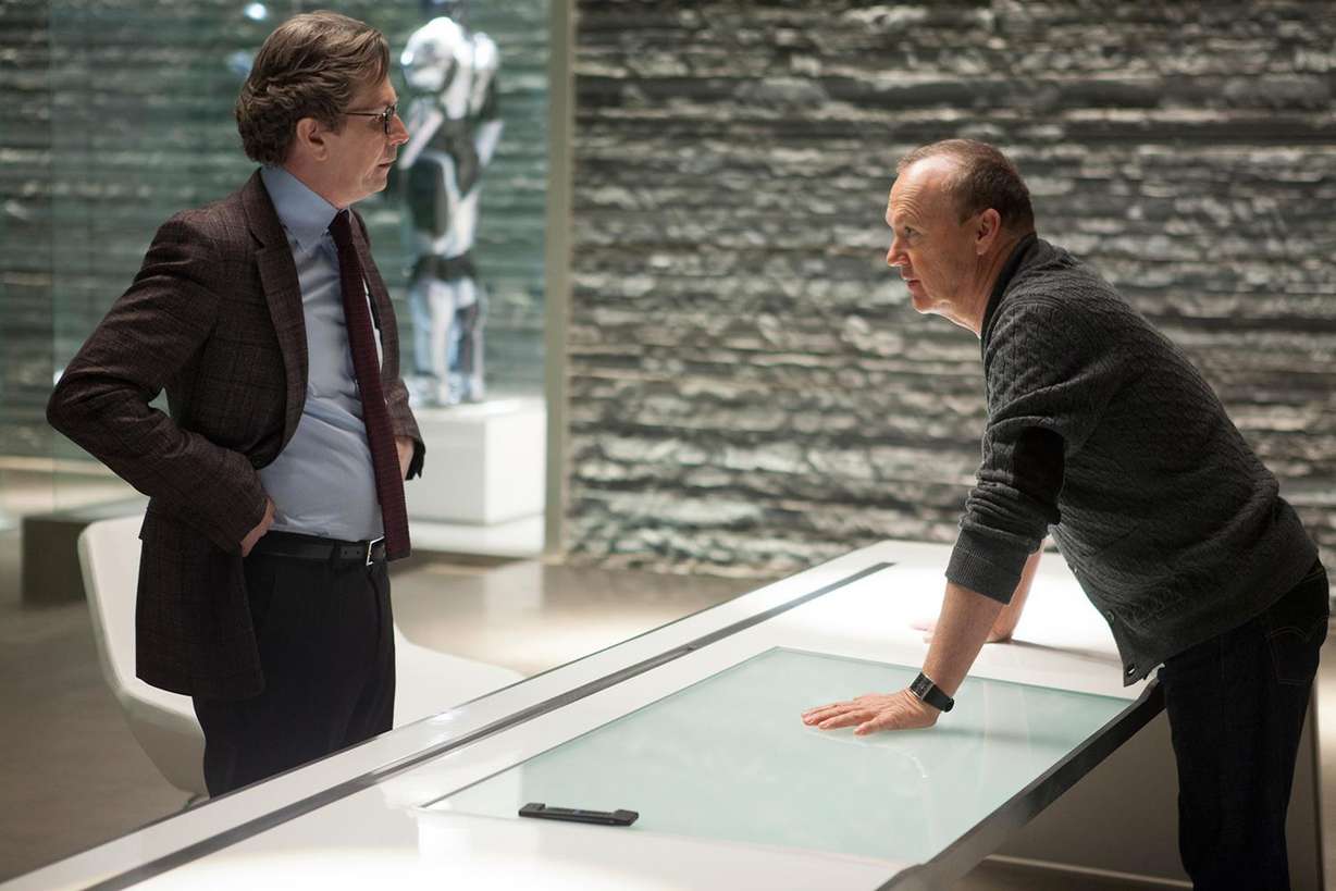 Gary Oldman and Michael Keaton in "Robocop"
