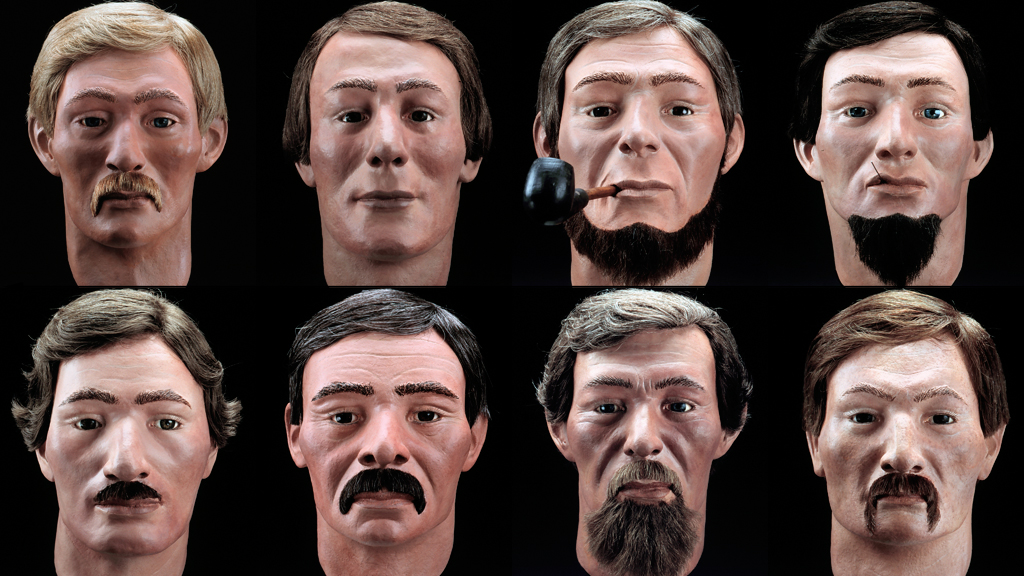 Facial reconstructions of the crew of the Confederate Submarine H. L.
Hunley. Courtesy Friends of the Hunley.