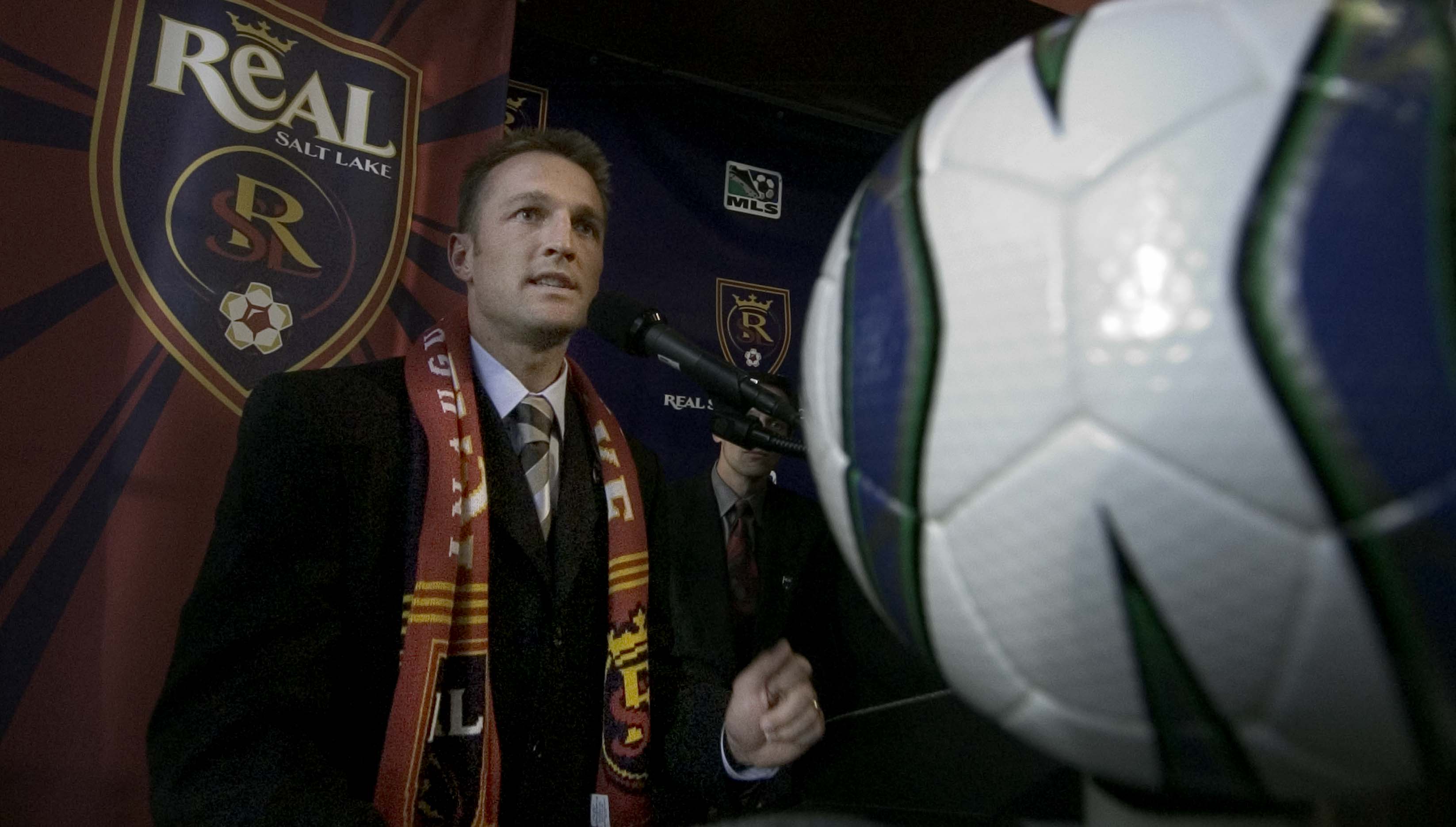 Jason Kreis, first player to be acquired by RSL, is introduced to the media in Salt Lake City Utah.