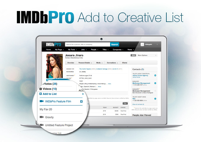 New Casting Tools Empower Casting Directors and Filmmakers To Find The Right Actor For Any Role While Helping Actors Get Jobs; IMDbPro Also Unveils Site Redesign And Premieres An Original Series of Interviews With Top Casting Directors