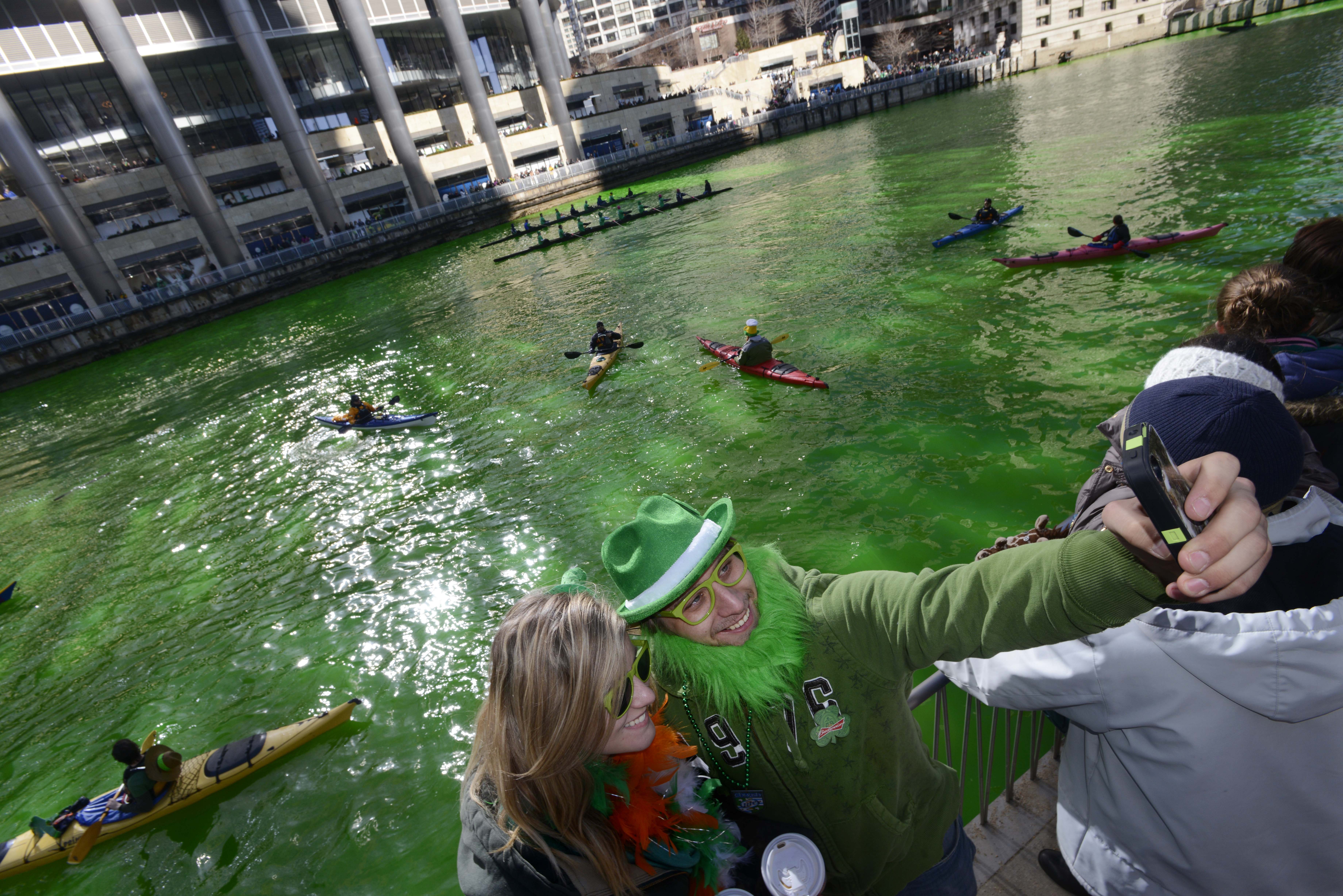 Chicago River dyed green for St. Patrick's Day