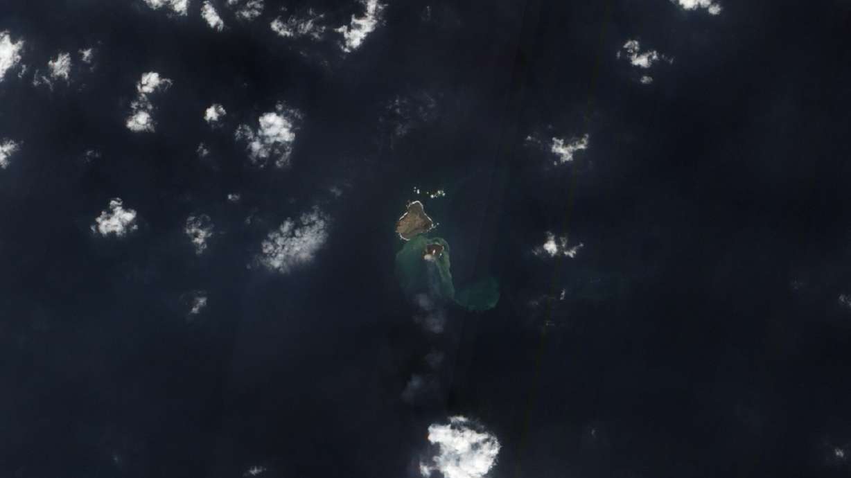 Volcanic island eats another off Japan