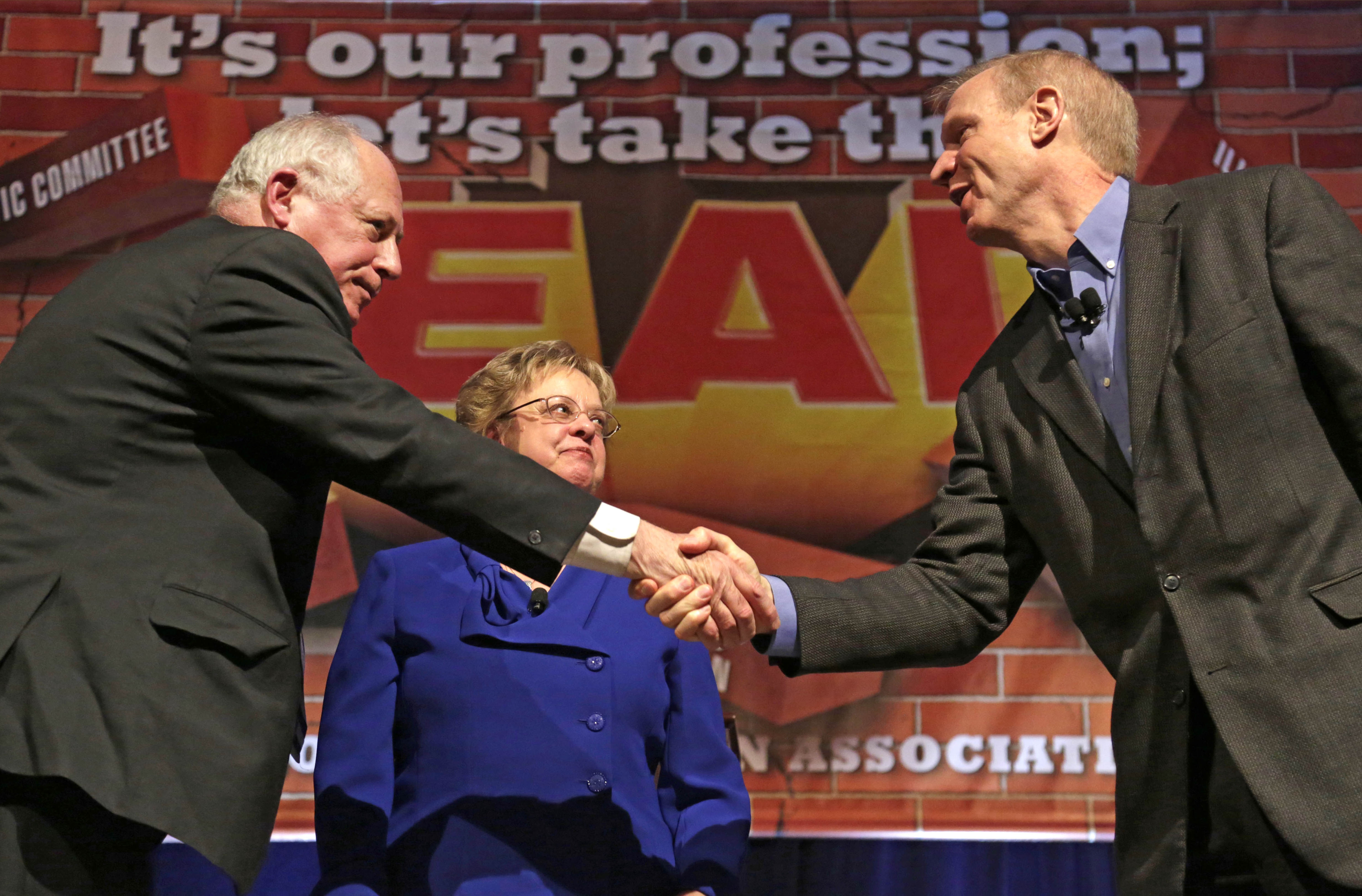 Quinn, Rauner spar on education in 1st 2014 event