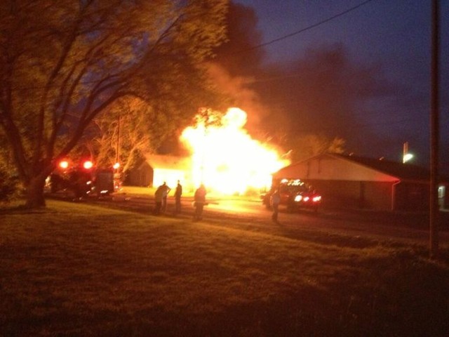 Embargo: Waco, TX Photo: A home burns at Ronda 
and Reagan in West after a fertilizer plant 
explosion Wednesday evening.