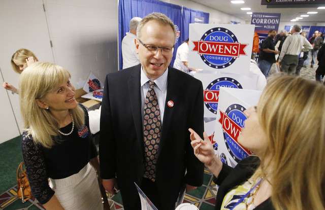 Fourth Congressional District candidate Doug Owens and his wife Cynthia talk with an attendee during the Democratic State Convention at the Salt Palace in Salt Lake City on Saturday, April 26, 2014. (Photo: Jeffrey D. Allred, Deseret News)