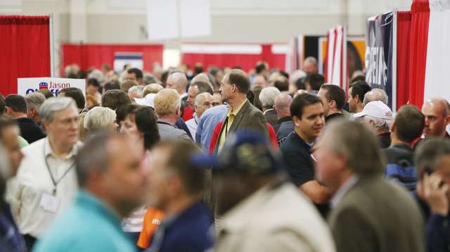 Attendees walk through the Republican State Convention at South Towne Expo Center in Sandy Saturday, April 26, 2014. (Jeffrey D. Allred, Deseret News)