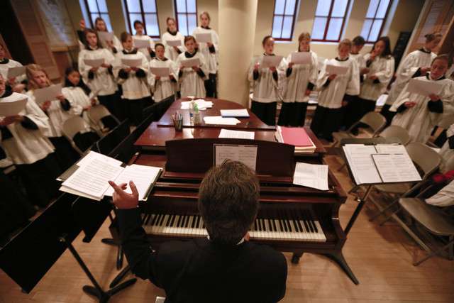 Gabriel Terrone teaches at the Madeleine Choir School Tuesday, April
29, 2014, in Salt Lake City. Terrone left his post as titular organist in
Rome to be the organist for the Cathedral of the Madeleine and its
Choir School.