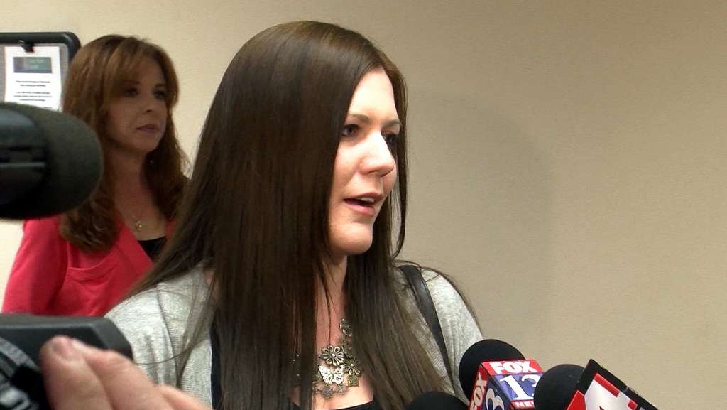 Alexis Somers, Martin MacNeill's daughter,
speaks with reporters outside the courtroom
Monday, May 5, 2014. (Photo: Steve Landeen/KSL
TV)