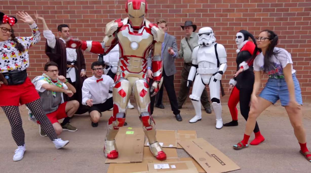 Nate Bonham contributed his Iron Man costume to Keith Allen's "Talk
Nerdy to Me" video. He made it over two months for Halloween 2013.
(Credit: K-Face Rules /You Tube)