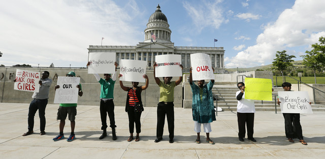 The Nigerian Association in Utah rally in support for a global call for 
the abducted girls of Chibok near the Utah State Capitol in Salt Lake 
City Saturday, May 24, 2014.