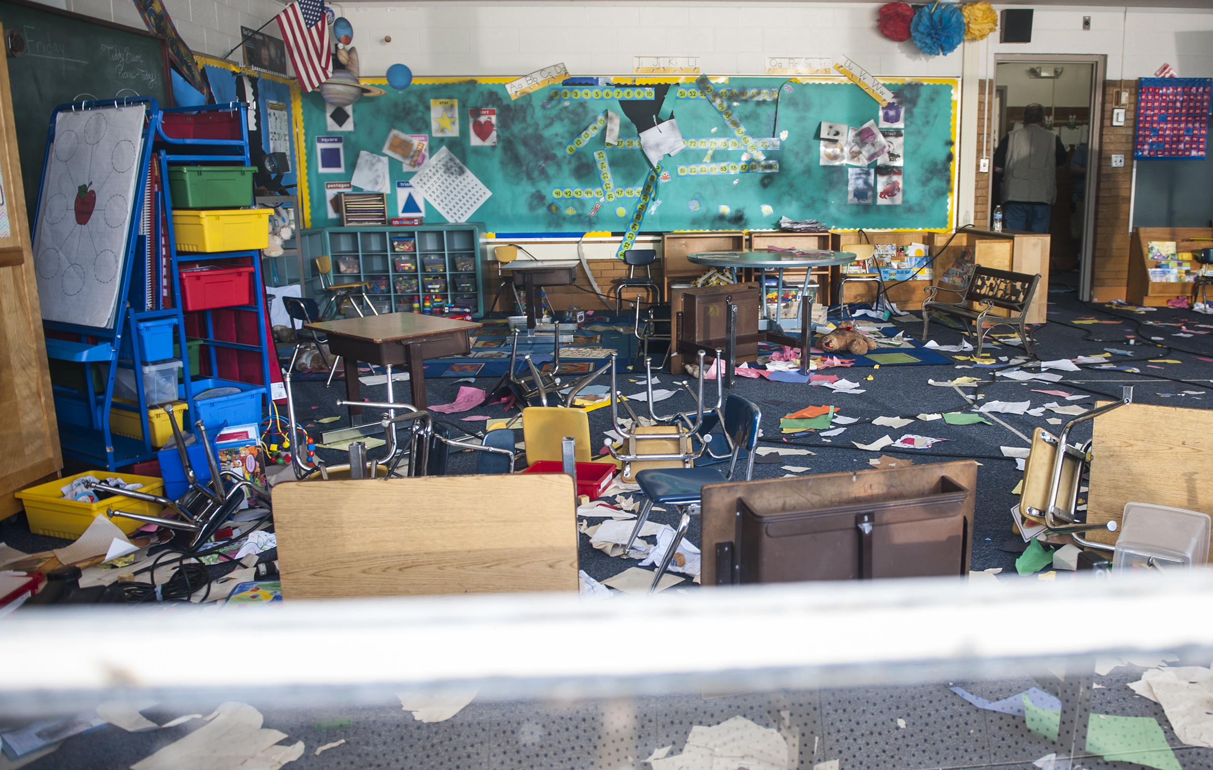 Survivors of the 1986 Cokeville school bombing participating in a 2014 film reenactment at Whitesides Elementary school in Layton, Utah.