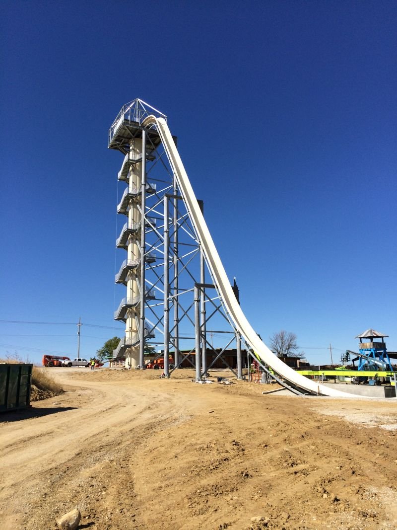 Officials with Guinness Book of World Records have certified
Schlitterbahn's newest water coaster, Verruckt, as the world's tallest.
The ride is 168 feet tall (17 stories or 264 steps). (From Schlitterbahn)