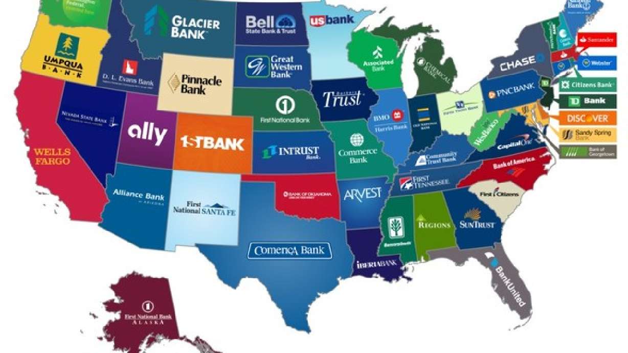 Map shows biggest bank headquartered in each state