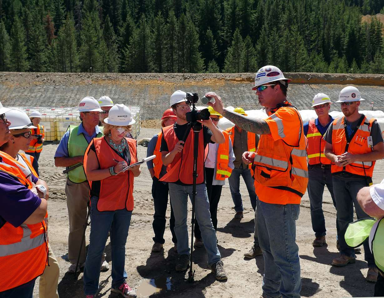 Media and others tour the Rio Tinto Mine remediation project in Washington.