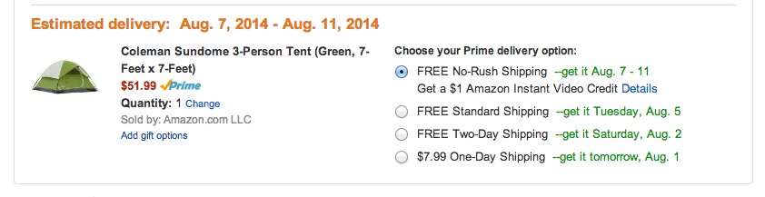 Amazon entices Prime members to opt for slower shipping