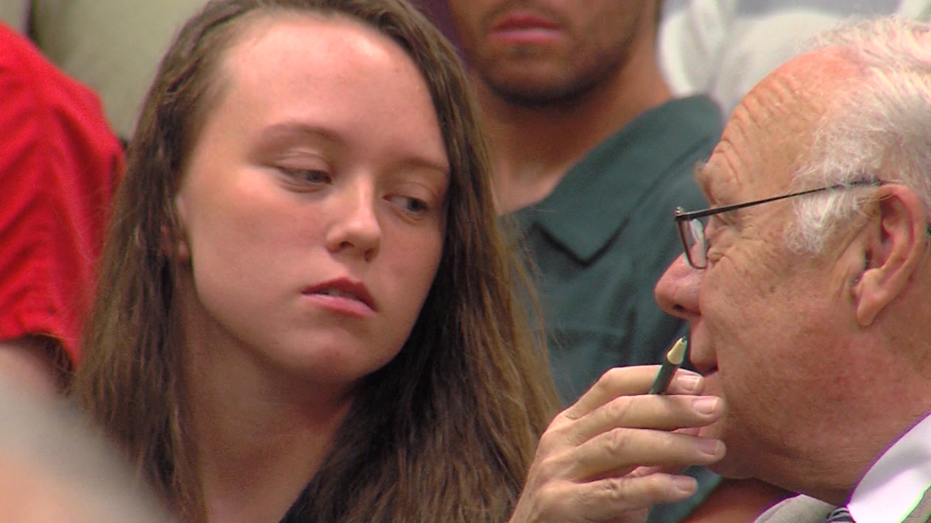 Meagan Grunwald talks to her attorney, Dean Zabriskie.