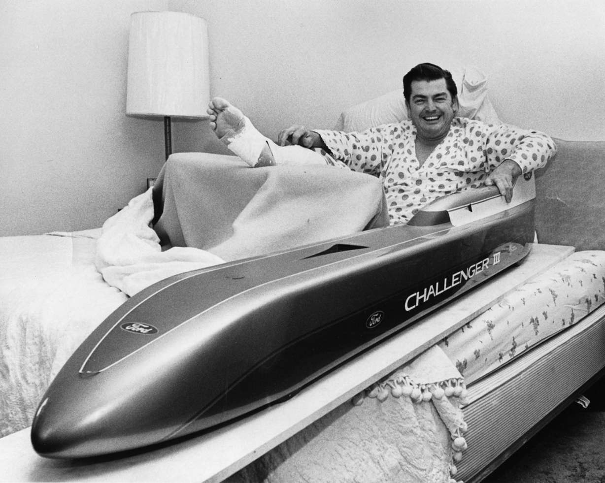 Mickey Thompson didn't let a broken back slow down his plan to race another Challenger car into the record books in 1968, but the rain did.