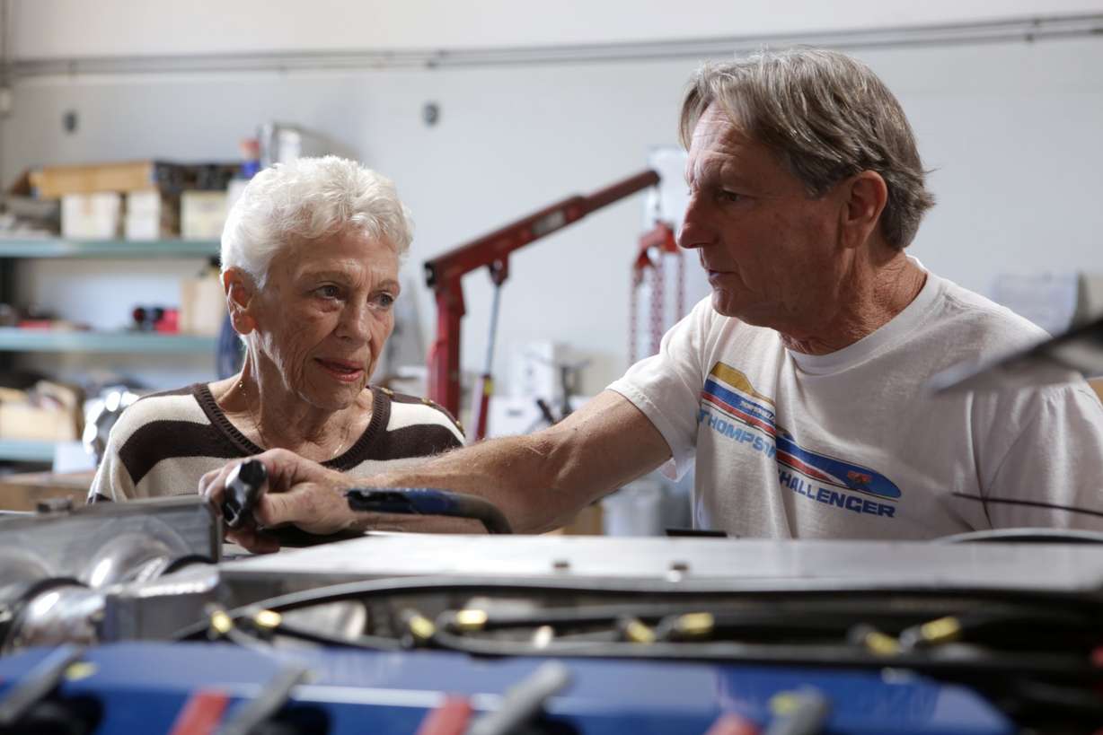 Judy Thompson Creach, 84, raced Mickey Thompson on the day they met -- and won. She was working on a car when she went into labor with Danny.