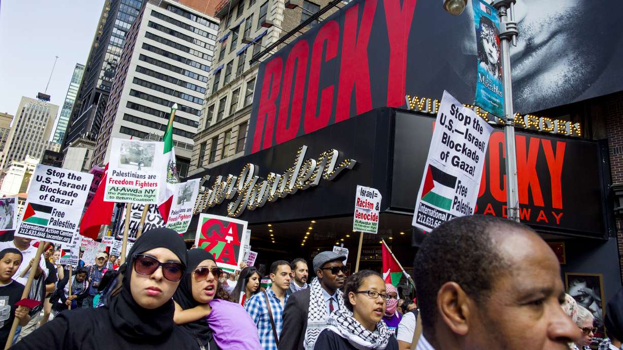 Pro-Palestinian activists march to UN headquarters