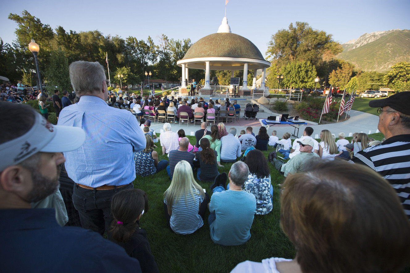 The family of Draper Police Sgt. Derek R. Johnson and police officers host a memorial honoring his sacrifice Monday, Sept. 1, 2014, on the one-year anniversary of his death in the line of duty.