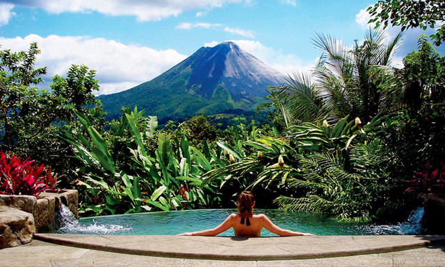 The Springs Resort and Spa, Costa Rica sits on a mountain ridge less than four miles north of Costa Rica's Arenal Volcano but is "safely outside the government declared danger zone," the resort says on its website.