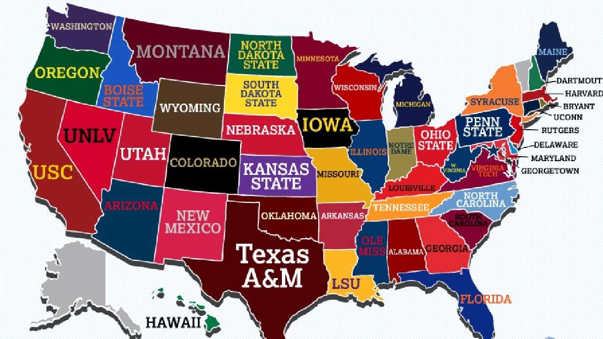 Map shows most popular college football team in each state