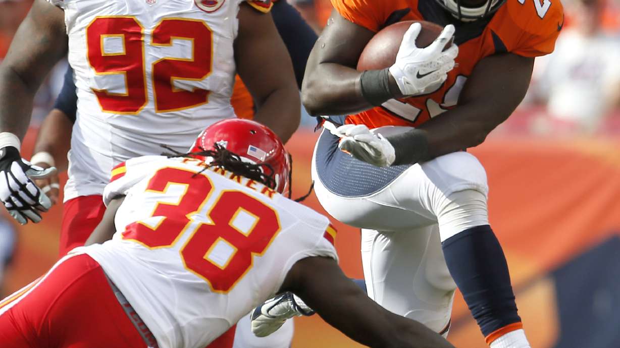 Broncos stumbling out of tunnel at halftime