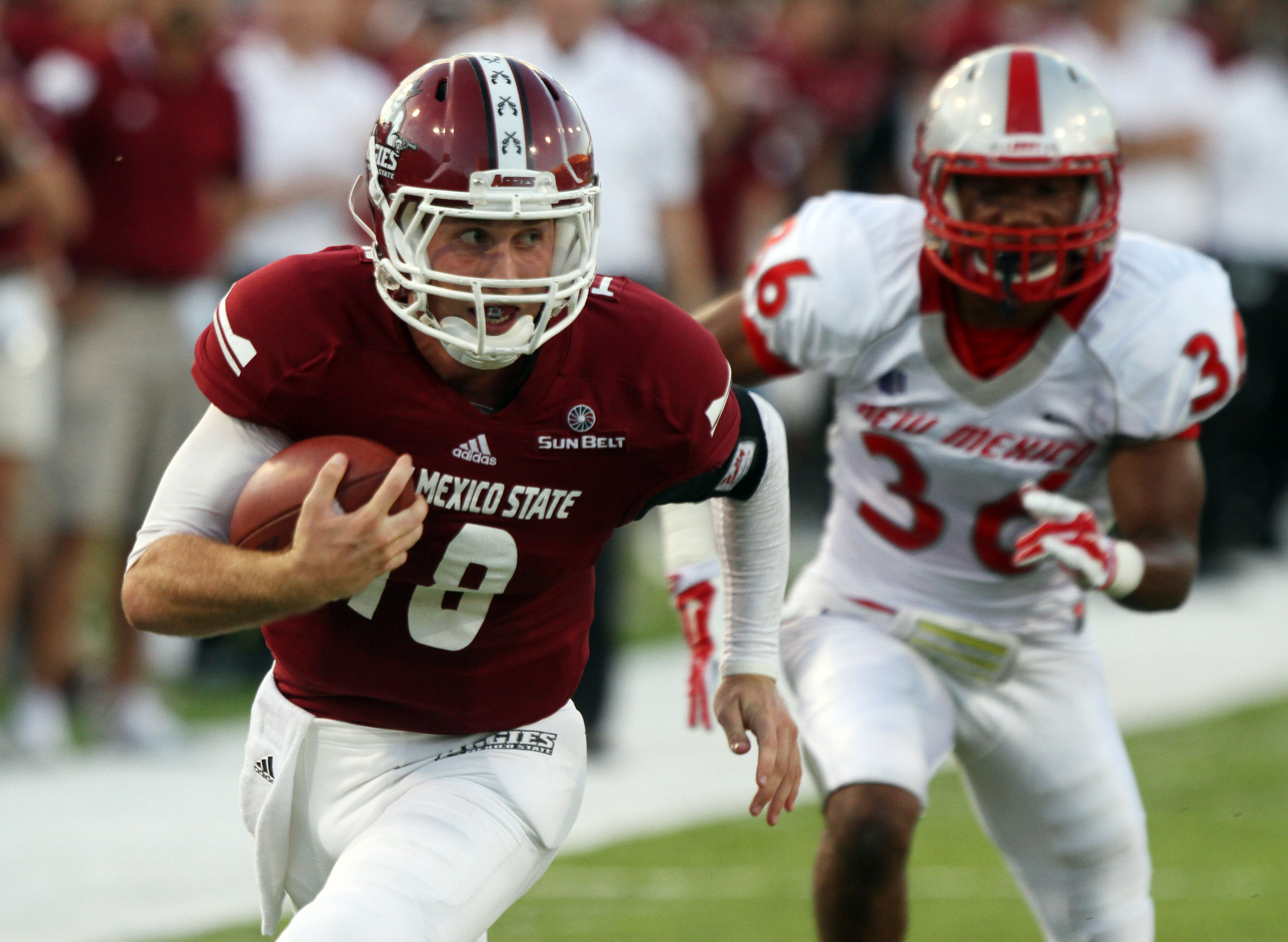 New Mexico outlasts New Mexico State 38-35