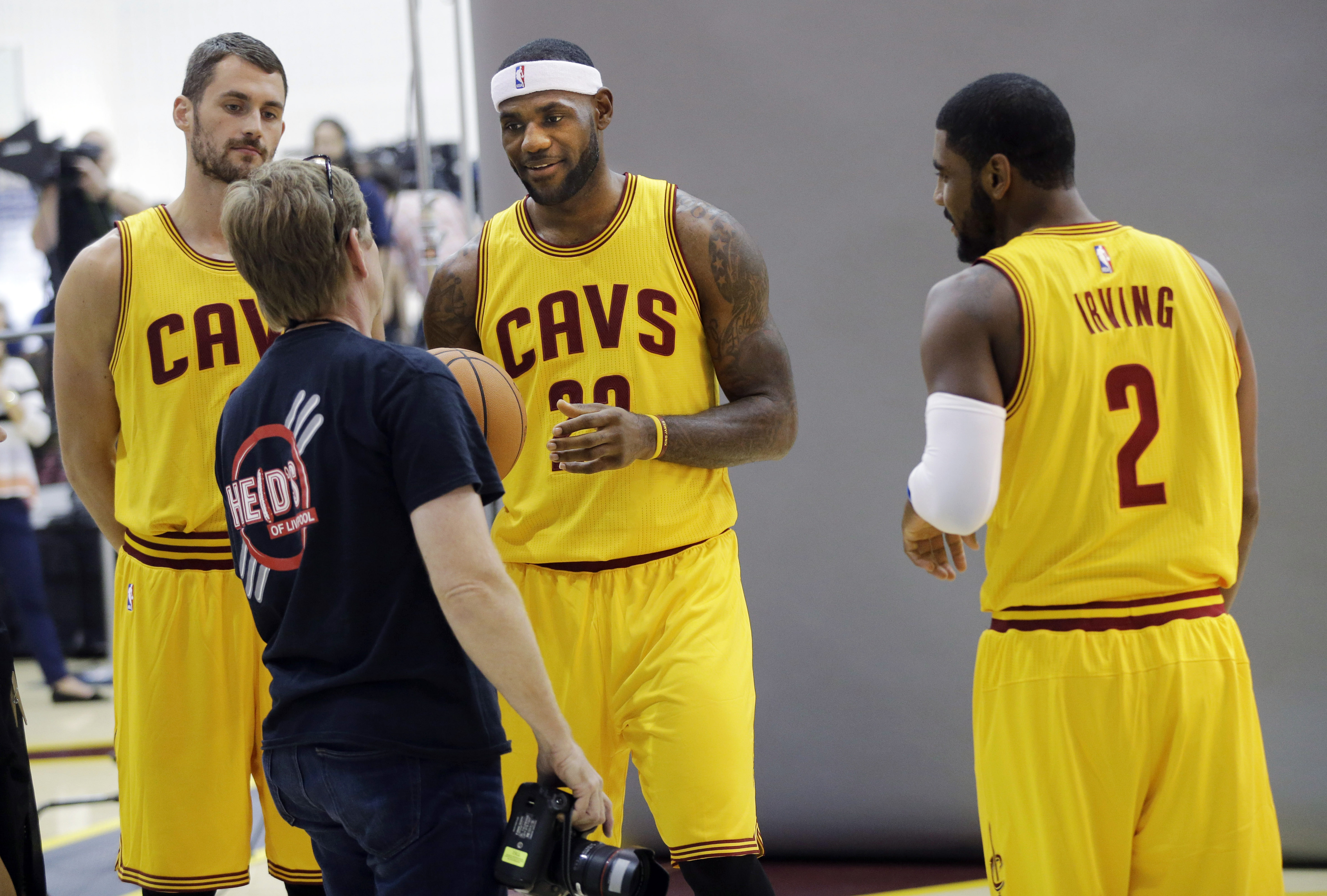 James, Love, Irving have first practice together