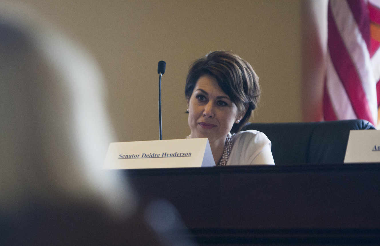 Sen. Deidre Henderson, R-Spanish Fork, listens during a Women in the Economy Commission meeting at the Utah State Capitol on Monday, Sept. 29, 2014.