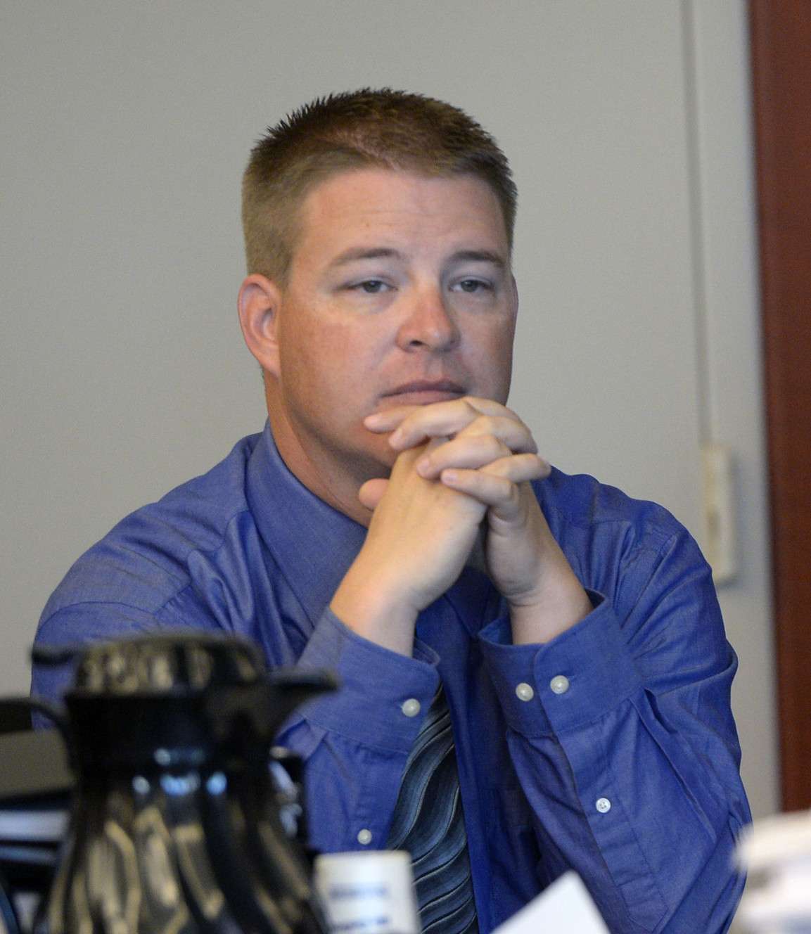 Former West Valley City police officer Shaun Cowley appears at his three day preliminary trial in Judge L.A. Dever's courtroom in Salt Lake City Monday, October 6, 2014. Cowley is charged with second-degree felony manslaughter for the Nov. 2, 2012, fatal shooting of 21-year-old Danielle Willard. (Al Hartmann, Salt Lake Tribune/Pool)