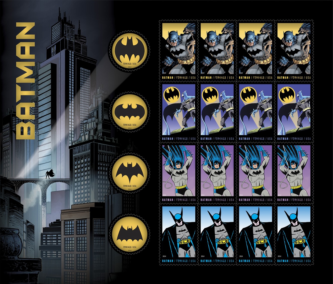 US Postal Service reveals new Forever Batman stamps
