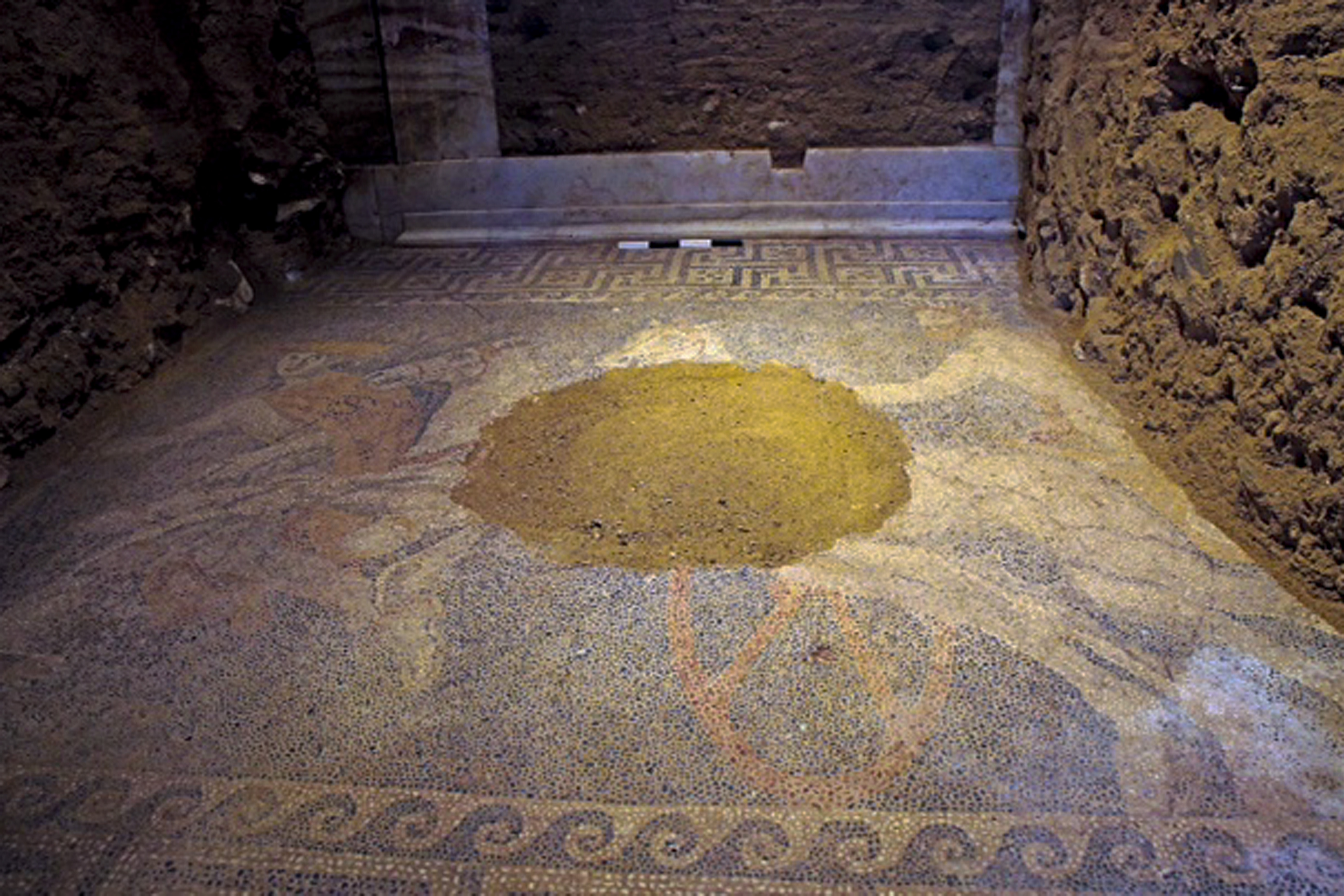 Large mosaic in ancient tomb uncovered in Greece