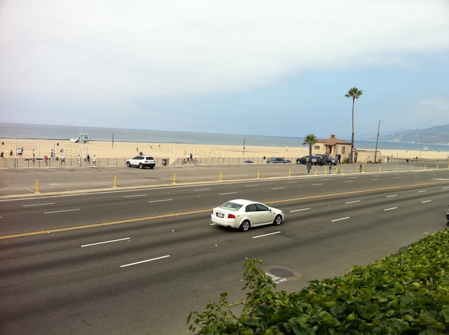 A view of the Pacific Coast Highway and Pacific Ocean in Santa Monica, California on July 16, 2011.