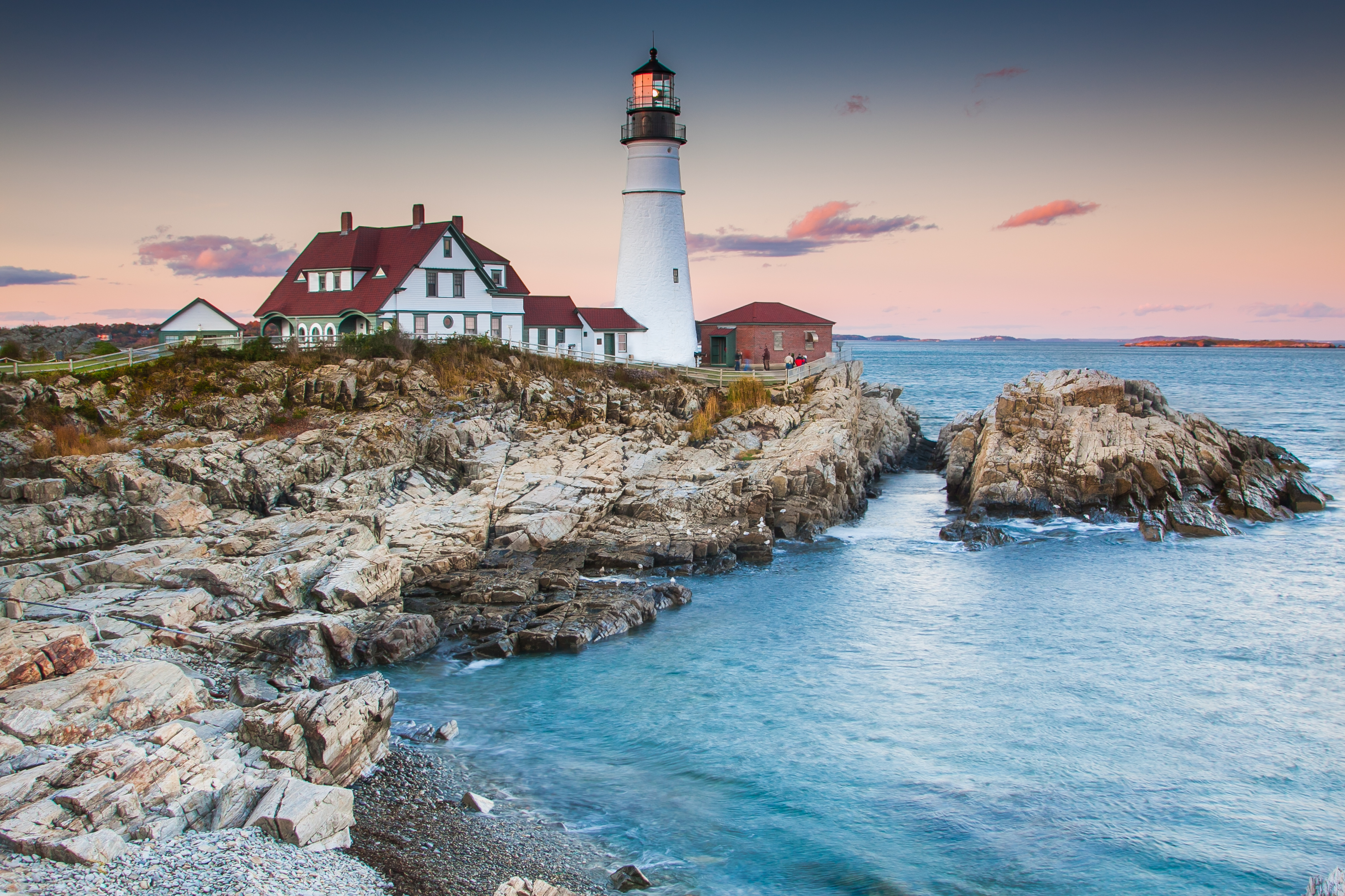 Portland lighthouse in the evening in Maine.