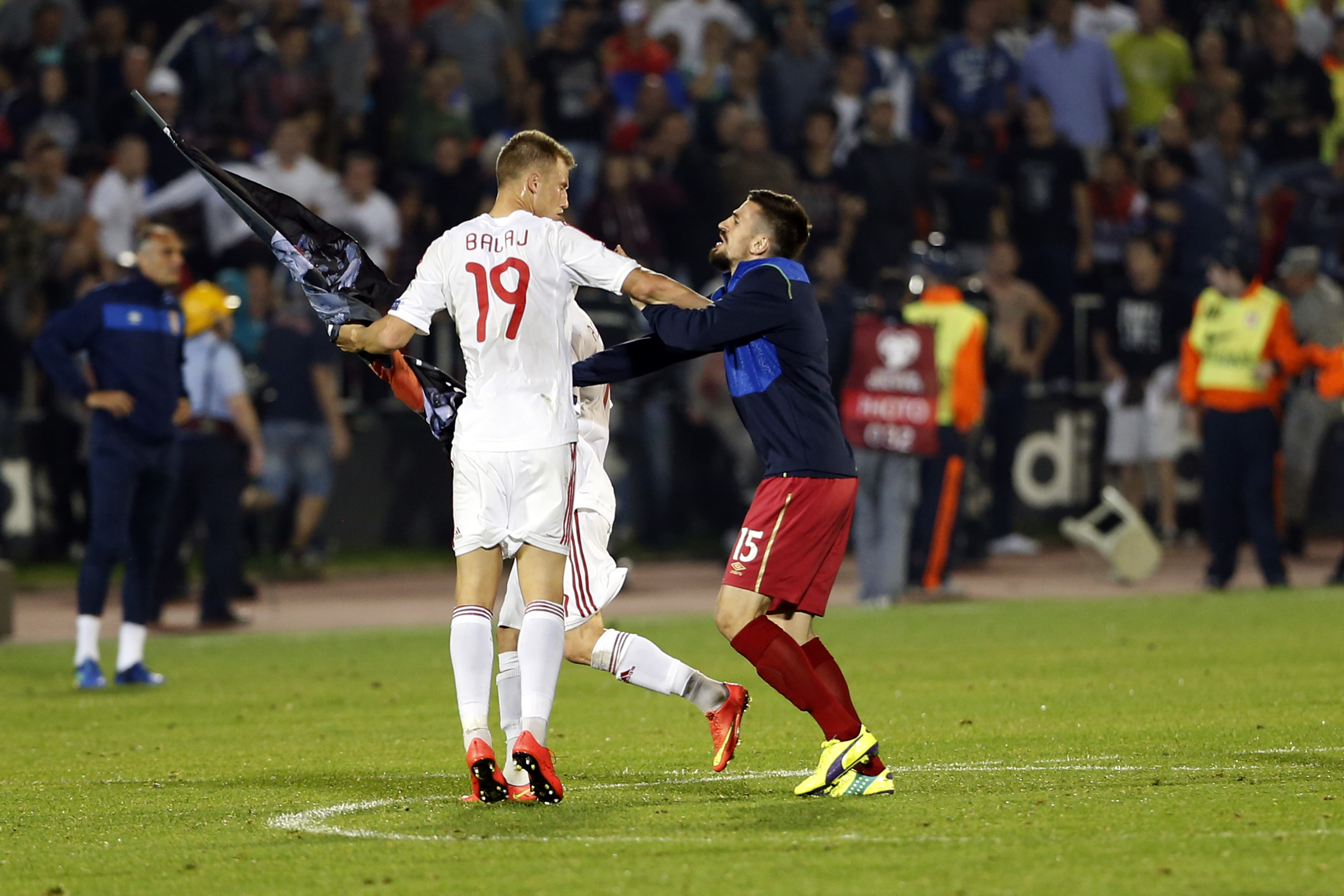 Drone banner at soccer game ignites Balkan ruckus