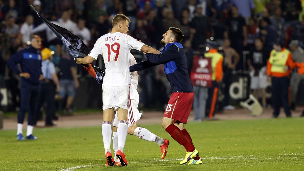 Drone banner at soccer game ignites Balkan ruckus