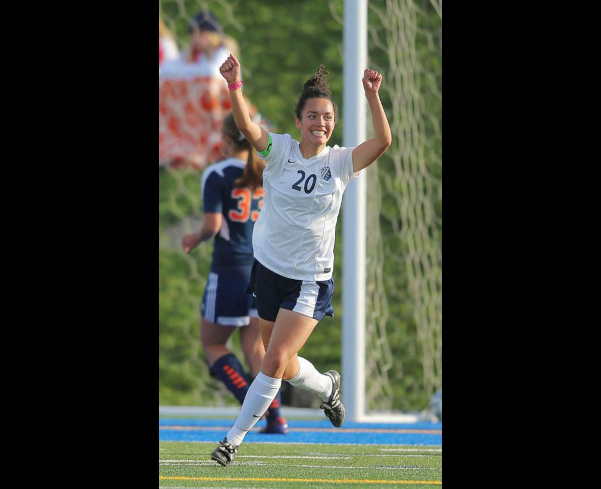 Timpanogos' Jordyn Chung-Hoon celebrates a goal as Mountain Crest and Timpanogos play Tuesday, Oct. 21, 2014, in semifinal action at Juan Diego High school in Sandy. Timpanogos won 5-3. (Photo: Scott G Winterton/Deseret News)