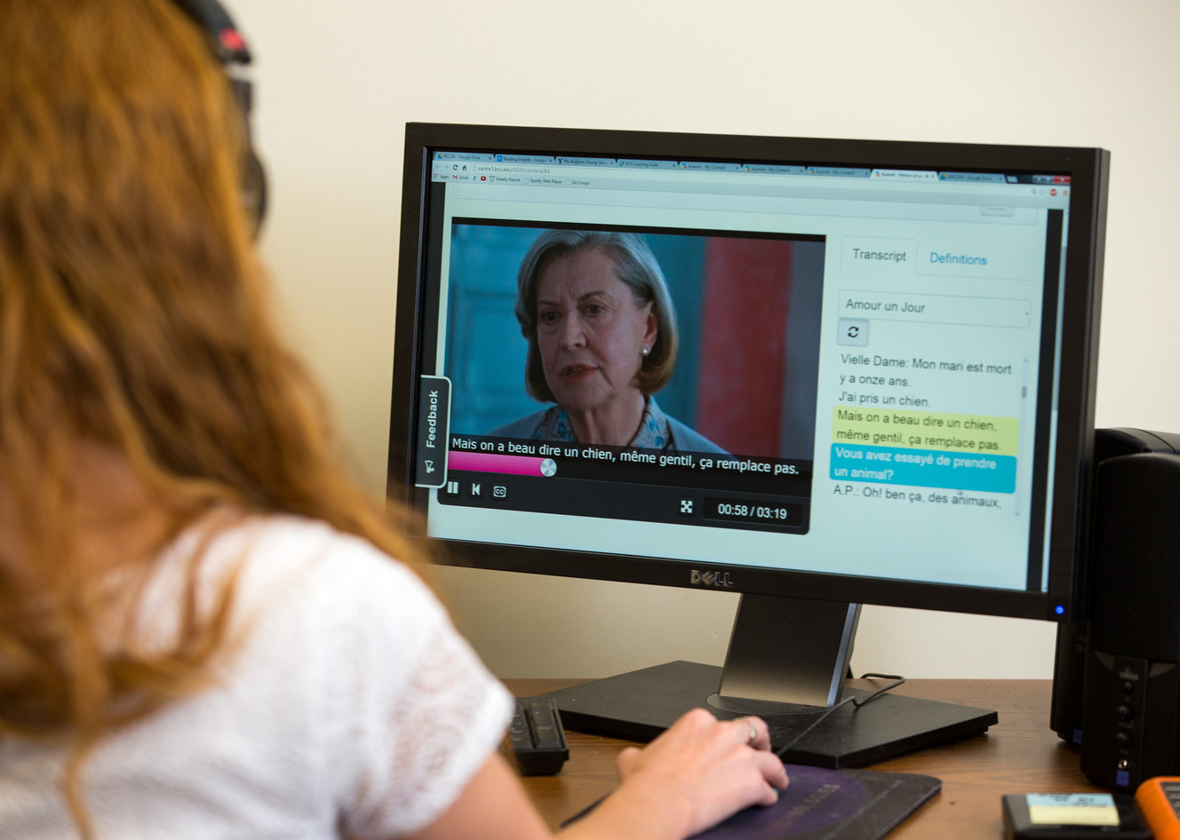 Hyperlinked movie subtitles help users learn languages